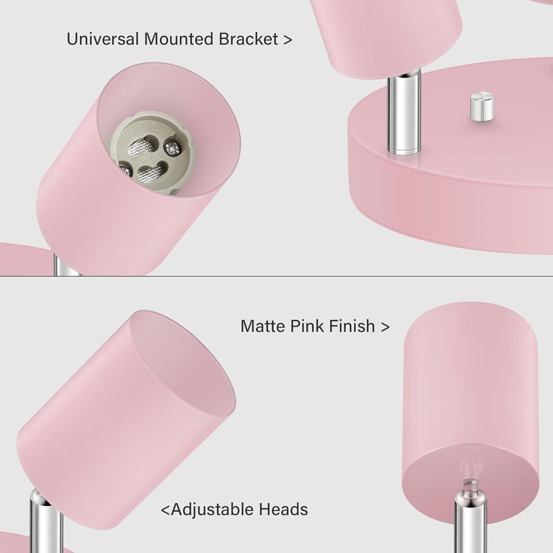 BoostArea LED 3 Light Track Lighting Kit, LED Track Lighting Fixtures, Pink Round Ceiling Spot Lighting, Flexibly Rotatable Light Head for Kitchen, Living Room, Bedroom, GU10 Bulb Not Included - Image 4